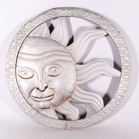 Silver Metal Sun Face Wall Art Decor Sunny Sunshine Outdoor Decoration Artwork